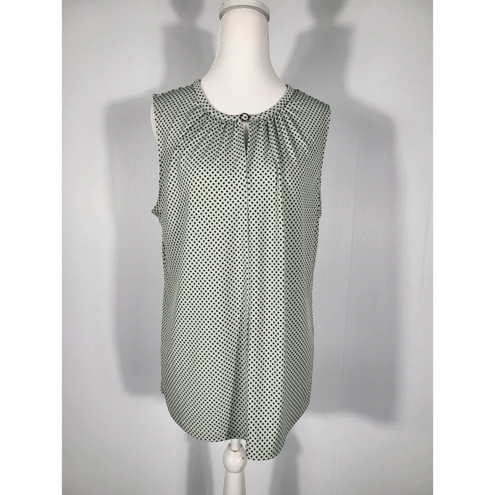 Liz Claiborne‎ Sleeveless Blouse Keyhole Neck Polka Dot Career Casual Top